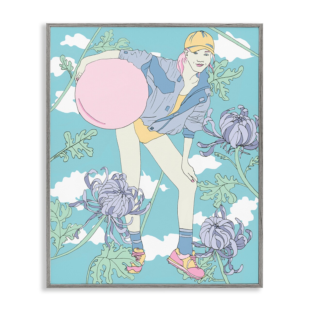 Stupell Industries Pastel Exercise Ball Girl Framed Giclee Wall Art Design by Melissa Wang